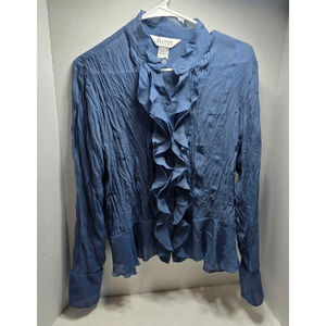 Women's ALLISON TAYLOR Blue Ruffle Blouse L